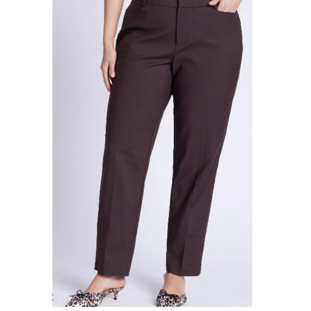 New 18 Short Eloquii Espresso Brown Flat Front Ankle Pants w/ Pockets (ABBA)